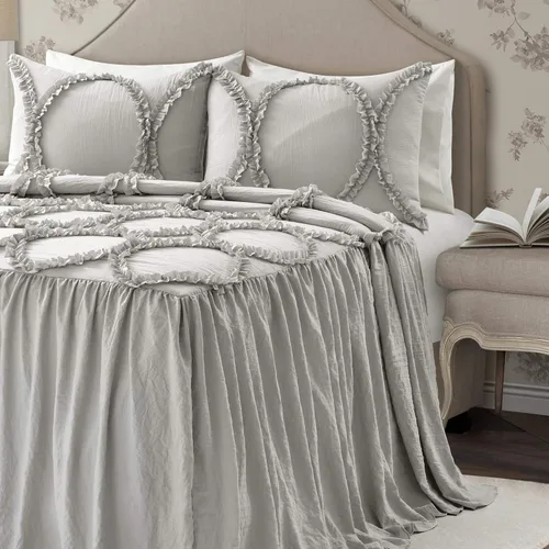 Vista 15 de Lush Décor - Juego de Cubrecama con falda de volantes para cama sencilla, estilo Shabby Chic, juego de 2 piezas, Poliéster, Neutral, King
