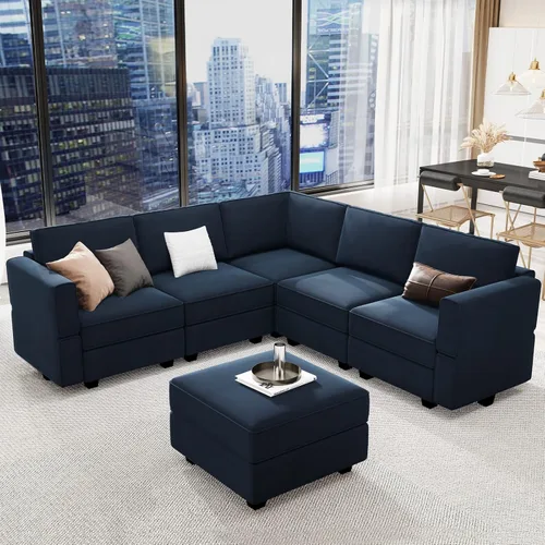 Vista 18 de Belffin Sofá Seccional Modular de Terciopelo con Chaise Lounge Sofá Cama Seccional con Chaise de Almacenamiento Sofás Cama Sofá para Sala de Estar