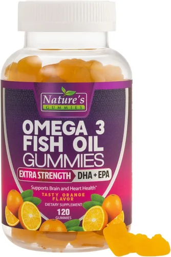 Vista 10 de Gomitas de aceite de pescado Omega 3, suplemento de gomitas Omega 3 saludables para el corazón con alta absorción DHA y EPA, apoyo extra fuerte