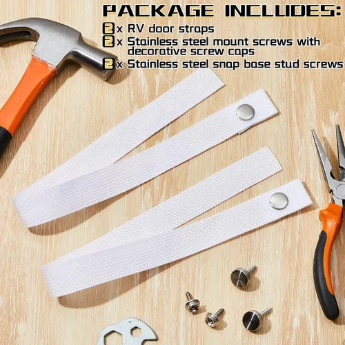 Vista 3 de 2 correas para puerta de caravana con 4 broches de botón de 18 pulgadas, correa de puerta corrediza para cámper RV con correa de escalera de barco a