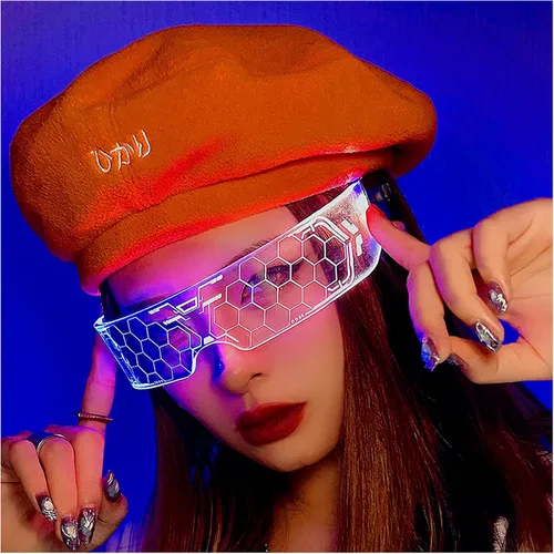 Vista 8 de Gafas LED iluminadas, 7 colores y 5 modos, lentes luminosos para Halloween, cosplay, fiesta, bar