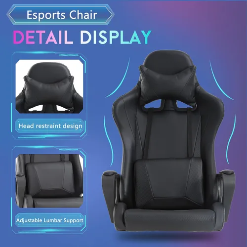 Vista 6 de PayLessHere Silla de escritorio ergonómica de carreras para juegos y computadora con apoyabrazos, silla de escritorio de trabajo giratoria 360°