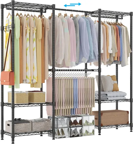 Vista 8 de Homdox Perchero resistente con varillas extensibles para colgar, perchero de metal ajustable para colgar ropa, armario independiente con estantes