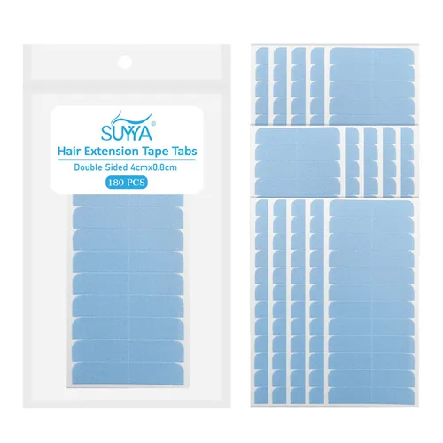 Vista 7 de SUYYA 120 pestañas de cinta de extensión de cabello de doble cara para repuesto de 1.6 in x 0.3 in (azul 120 piezas)