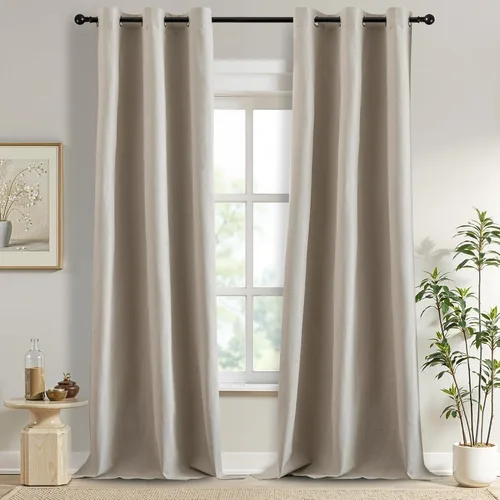 Vista 72 de DONREN Cortinas opacas completas para dormitorio, aislamiento térmico y reducción de ruido, cortinas de lino con ojales para sala de estar y Negro