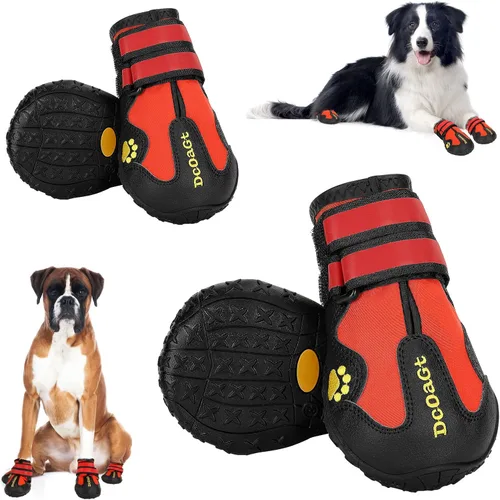 Vista 7 de DcOaGt Zapatos impermeables para perros pequeños, medianos y grandes, con correas reflectantes, suela antideslizante resistente, botas protectoras