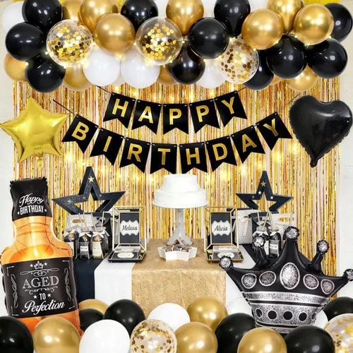 Vista 9 de Decoraciones de cumpleaños verde salvia con pancarta de feliz cumpleaños, cortinas, globos de corazón y estrella, decoración de mariposa y luz LED