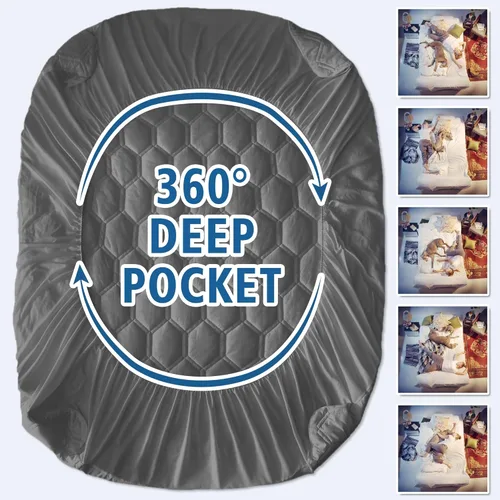Vista 6 de Protector de colchón impermeable tamaño individual, protector de colchón transpirable con bolsillo profundo de 6 a 16 pulgadas, color gris