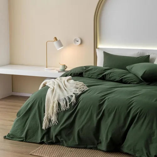 Vista 5 de JIYUAN - Juego de 3 piezas de 1 funda de edredón de algodón 100% lavado de 90x90 pulgadas (relleno no incluido) y 2 fundas de almohada, cómodo