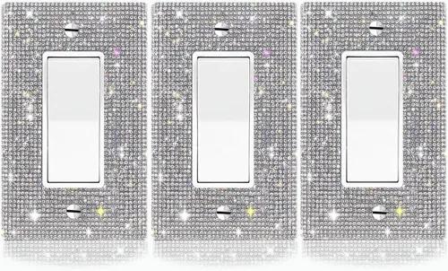 Vista 6 de Cubierta decorativa para interruptor de diamantes de imitación plateados brillantes, placa de pared de una sola banda