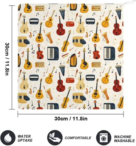 Vista 2 de Retro Musical Instruments Print Hand Towels for Bathroom Kitchen, Hanging Kitchen Towels with Hanging Loop, Cute Decorative Absorbent Coral Bath
