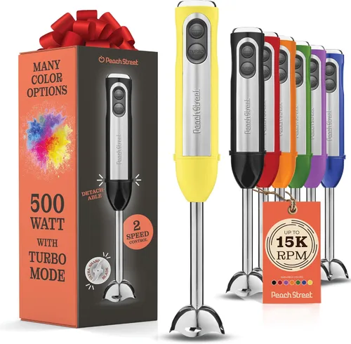 Vista 20 de Potente licuadora de inmersión, licuadora de mano eléctrica de 500 vatios con modo turbo, base desmontable. Licuadora de cocina manual con varilla