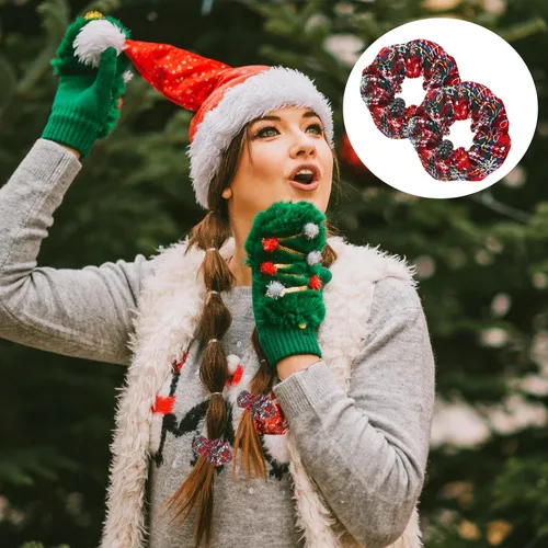 Vista 4 de 60 coleteros de Navidad para mujer, coleteros de Navidad a granel, coleteros de terciopelo suave elástico con copos de nieve, coleteros a cuadros