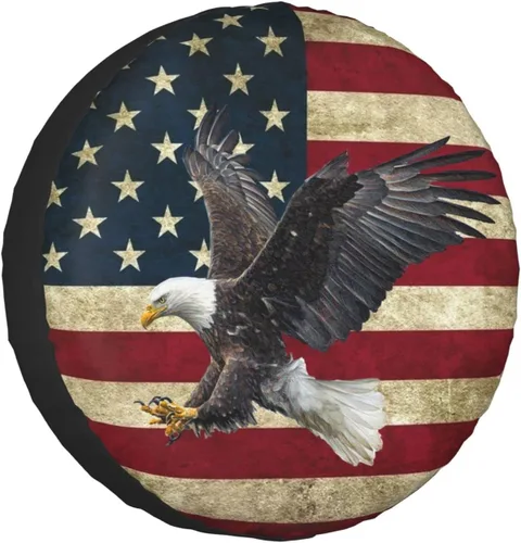Cubierta de neumático de repuesto con bandera estadounidense de águila calva, protector de neumáticos de ruedas, resistente a la intemperie para