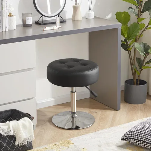 Vista 2 de Gitrah Silla de Tocador Negra para Cuarto de Maquillaje Taburete de Tocador para Cuarto de Maquillaje Redondo Acolchado de Cuero PU Silla