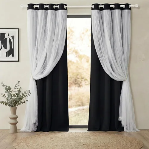 Vista 12 de PONY DANCE Cortinas para Sala de 84 Pulgadas de Largo - Cortinas con Capa Traslúcida, 52 Pulgadas de Ancho, Paneles para Tratamiento de Ventanas
