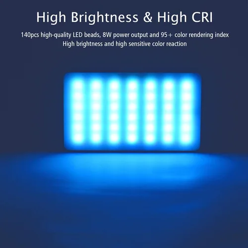 Vista 4 de Andoer Luz de video LED RGB W140, panel de luz de cámara LED 2500K-9000K regulable recargable fotografía luz de relleno para Vlog transmisión