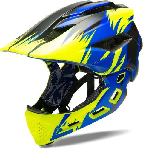 Vista 11 de Casco de cara completa para niños y niños, casco BMX multideporte desmontable para bicicleta sucia de montaña