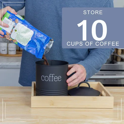 Vista 5 de AuldHome Design Recipiente de Café de Loza Esmaltada Negra; Almacenamiento de Café de Estilo Casa de Campo Moderno para Cocina