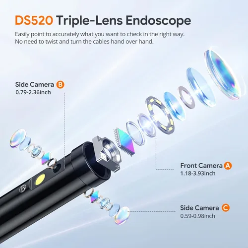 Vista 4 de Herramienta de boroscopio de triple lente, cámara endoscopio DEPSTECH con pantalla IPS de 5 pulgadas y luces, cámara de inspección de alcantarillado