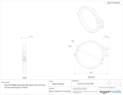 Vista 4 de Dixon 13MHHM Series abrazadera resistente de un solo pasador con tuerca de ala de agujero cruzado de acero inoxidable 304, 1