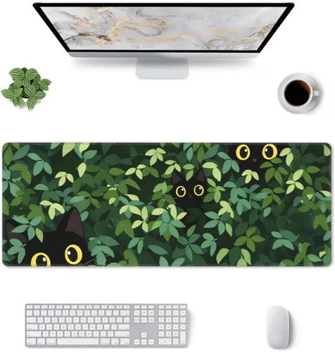 Vista 2 de Balck - Alfombrilla de mouse grande para juegos con plantas verdes, larga extendida, floral, para mesa de teclado superior, alfombrilla de mouse