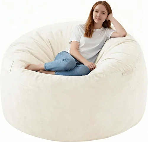 Vista 69 de Puf de 5 pies, puf grande con relleno de espuma viscoelástica, sofá puff esponjoso con funda de terciopelo holandés, puf redondo para sala de estar