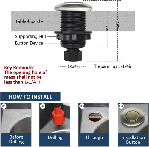 Vista 5 de Kit de interruptor de aire para eliminación de basura, interruptor de eliminación de residuos superior del fregadero, botón de encendido/apagado