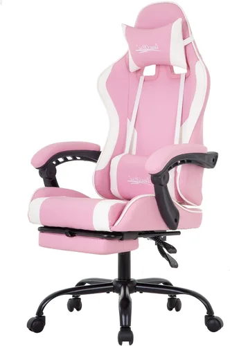 Vista 11 de PayLessHere Silla ergonómica de escritorio de carreras, silla de computadora, silla de juegos con reposapiés, soporte lumbar, reposacabezas y Azul
