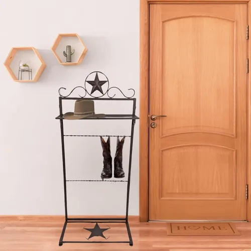 Vista 7 de BestGiftEver Estante rústico para botas occidentales con decoración de estrellas, almacenamiento y organizador de botas vaqueras de metal