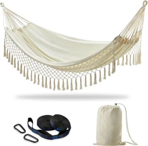 Vista 11 de CHULIM Hamaca doble brasileña con correas de árbol, extragrande de 94 x 63 pulgadas, hamaca para 2 personas para patio trasero al aire libre e