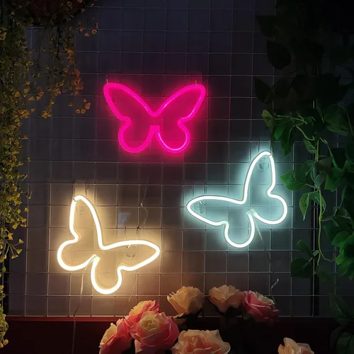 Vista 7 de JYWJ Letrero de neón de mariposa, luz de neón con pilas USB o 3 AA, decoración de mesa LED, decoración de pared de dormitorio, regalo de cumpleaños