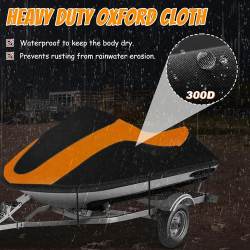Vista 3 de Funda para moto acuática remolcable, impermeable, resistente al desgarro, con 3 hebillas resistentes al viento y ventilación de aire, se adapta