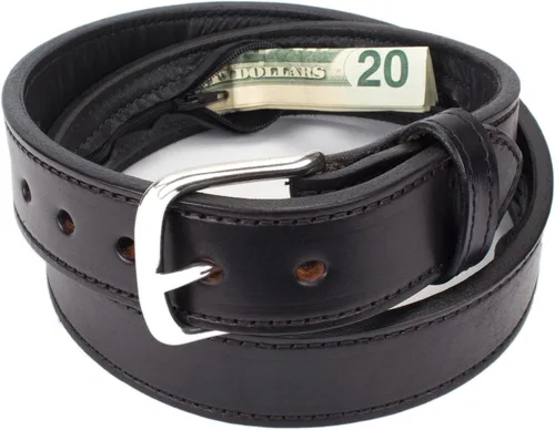Cinturón de dinero oculto para viajes para hombres, cinturón de cuero genuino con bolsillo oculto con cremallera y almacenamiento secreto, Negro