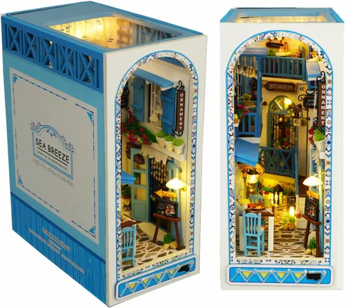 Vista 9 de Roroom Kit de Rincón de Libros DIY, Casa de Muñecas Booknook Inserto Decorativo para Estantería Callejón, Rompecabezas de Madera 3D con Inserto