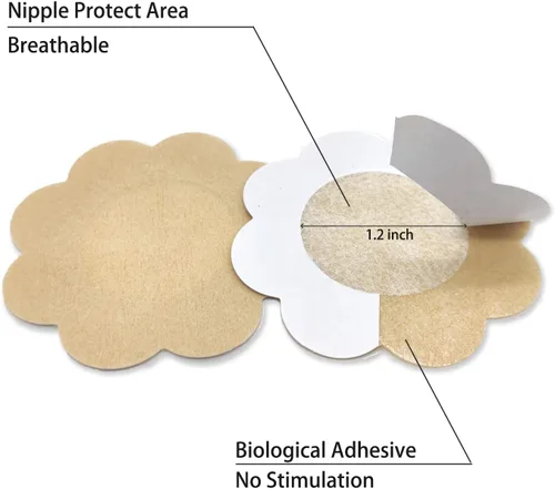 Vista 8 de 50 pares (100 piezas) pezones desechables para pezones para mujeres, sin látex, pétalos de pecho de satén
