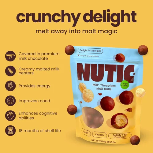 Vista 3 de Nutic Bolas de leche malteadas cubiertas de chocolate con leche gourmet – 1 libra de caramelo a granel para Navidad, vacaciones y noches de cine