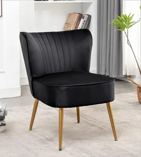 Vista 17 de Silla moderna de terciopelo para sala de estar, dormitorio o entrada, diseño elegante y cómodo sin brazos con patas de metal, color negro
