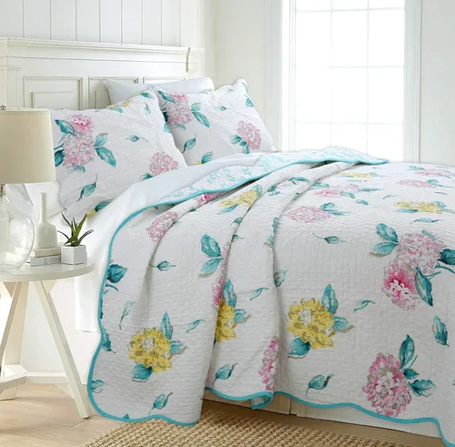Vista 13 de Cozy Line Home Fashions Blooming Rojo Blanco Floral 100% Algodón Reversible Edredón Juego de Ropa de Cama, Colcha Cubrecama