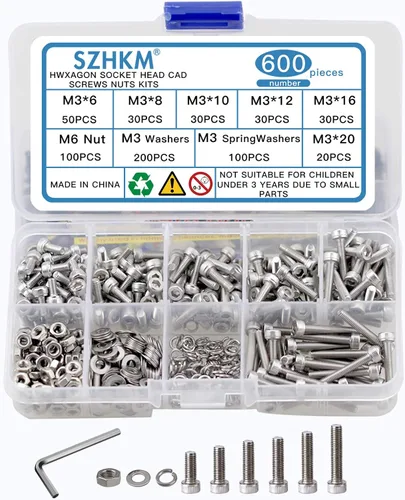 Vista 10 de Kit de repuesto de hardware M6 de 150 piezas, tornillos de cabeza hexagonal, tuercas, pernos de barril, sujetadores de muebles chapados en zinc
