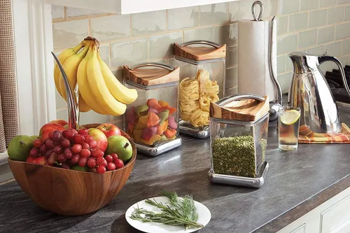 Vista 4 de nambe Frutero para árbol frutal, cesta de frutas con colgador de plátano, cuenco de fruta de madera decorativo grande para encimera de cocina