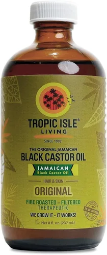 Isla tropical viviente- Aceite negro de castor jamaiquino con lavanda- 8 oz botella de plástico PET