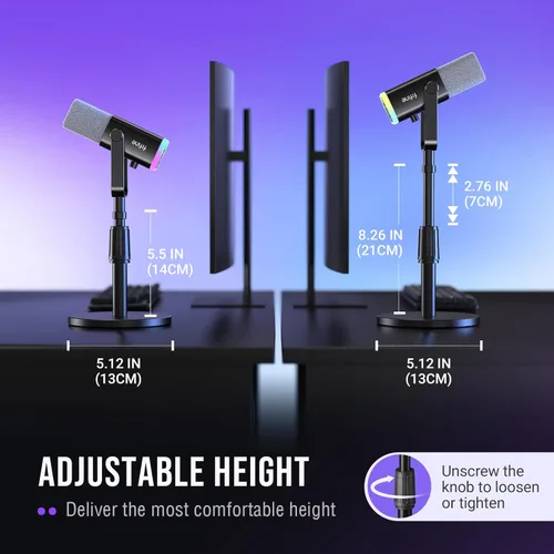 Vista 2 de FIFINE Soporte de micrófono de escritorio, soporte de micrófono de mesa ajustable de metal resistente con adaptador de tornillo macho de 5/8