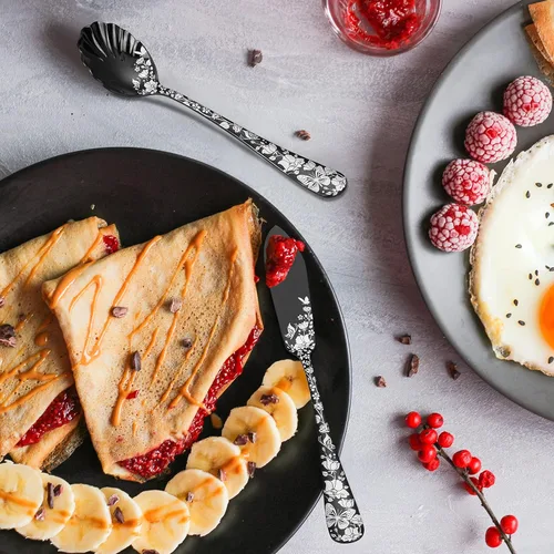 Vista 6 de Stapava - Juego de cubiertos negros de 53 piezas con utensilios para servir, juego de cubiertos para 8, cubiertos de acero inoxidable, juego