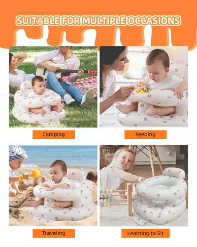 Vista 6 de Asiento de bebé inflable mejorado con bandeja para bebés de 3 a 36 meses, asiento de bumbo con bomba de aire integrada con bandeja, silla de bebé
