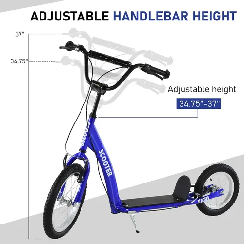 Vista 4 de Aosom Youth Scooter Kids 5+ Adjustable Handlebar 16" Front 12" Rear Azul