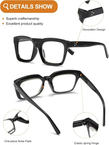 Vista 4 de 3 Pack Oversize Square Design Reading Glasses for Women, Blue Light Blocking Computer Reader