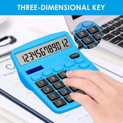 Vista 3 de Calculadora de escritorio de 12 dígitos con pantalla LCD grande, calculadora básica de energía solar dual y batería, función estándar para oficina