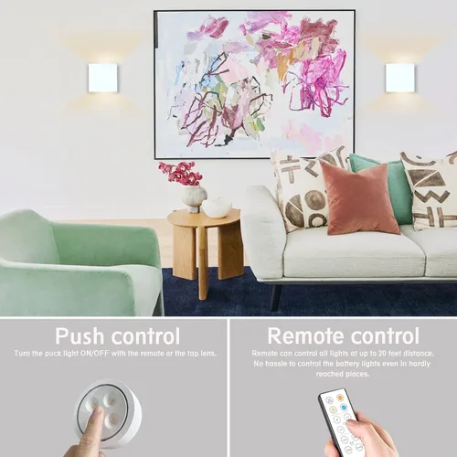 Vista 4 de HEQIQEH Modern Cube - Apliques de pared a pilas, cubo LED blanco para interiores arriba y abajo, lámpara de pared con control remoto, accesorios