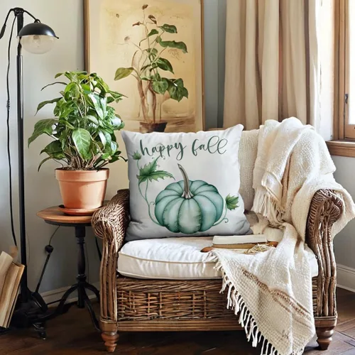 Vista 4 de Fundas de almohada decorativas de otoño, diseño de calabaza y búfalo de otoño a cuadros de 18 x 18 pulgadas, paquete de 2 fundas de almohada